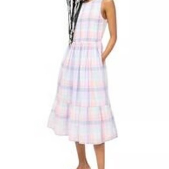 J. Crew  Pastel Plaid Smocked Midi Dress size S - Picture 2 of 6